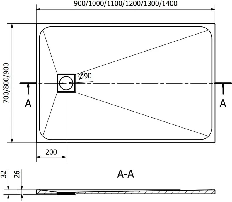 Mexen Bert rechthoekige douchebak SMC 90 x 80 cm, wit - 4K108090