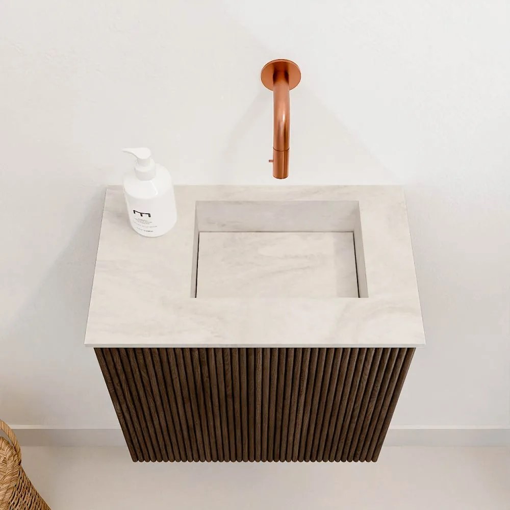 Mondiaz Joya DLux 40cm toiletmeubel walnut met wastafel faye rechts zonder kraangat ostra