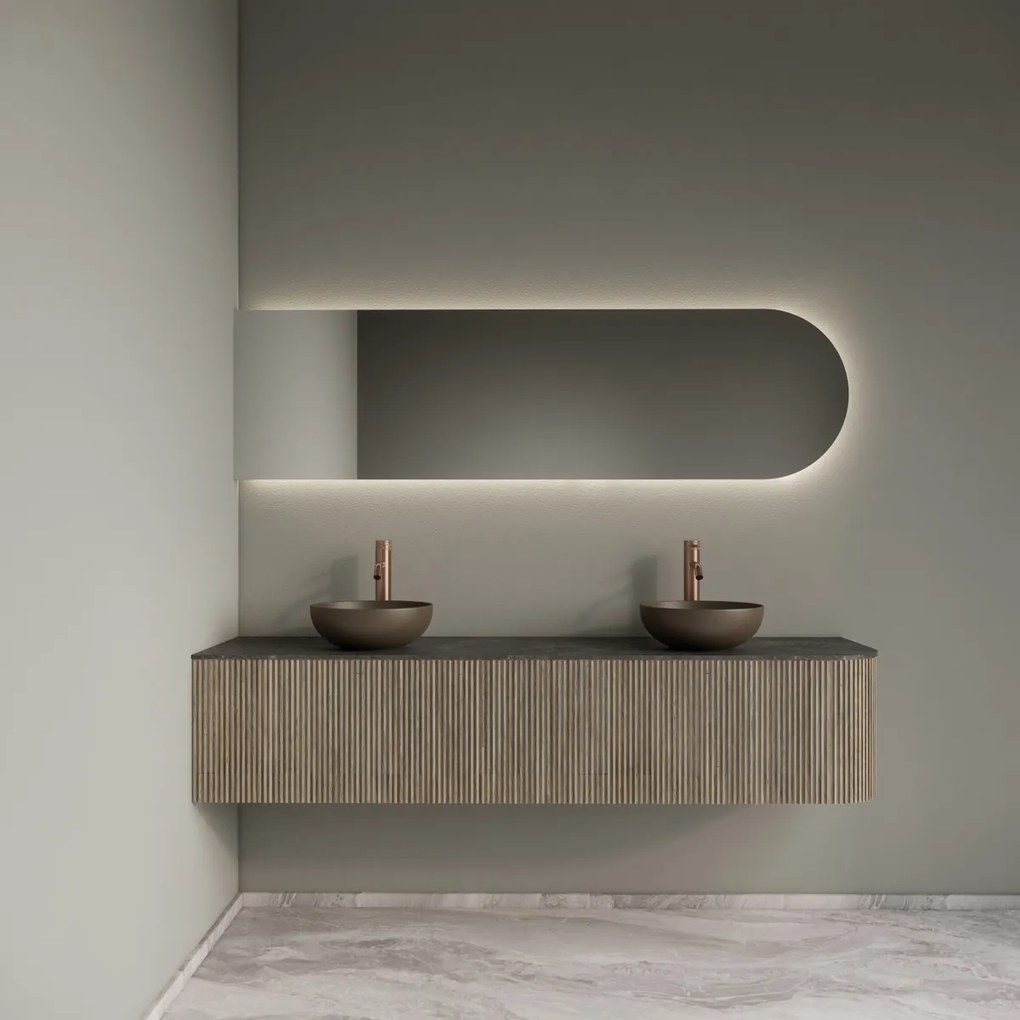 Gliss Design Alluro badmeubel ribbelfront met ronding rechts 180cm corn silk en zwart leisteen toppaneel