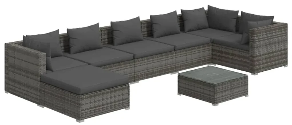 vidaXL 8-delige Loungeset met kussens poly rattan grijs