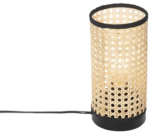 Landelijke tafellamp rotan met zwart - Kata