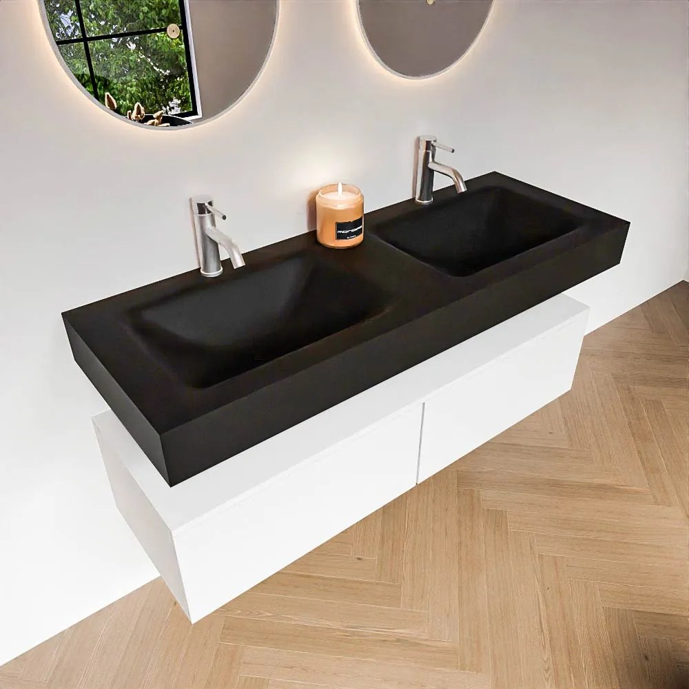 Zaro Alan badmeubel 130cm talc 2 lades met vrijhangende wastafel cloud dubbel 2 kraangaten urban