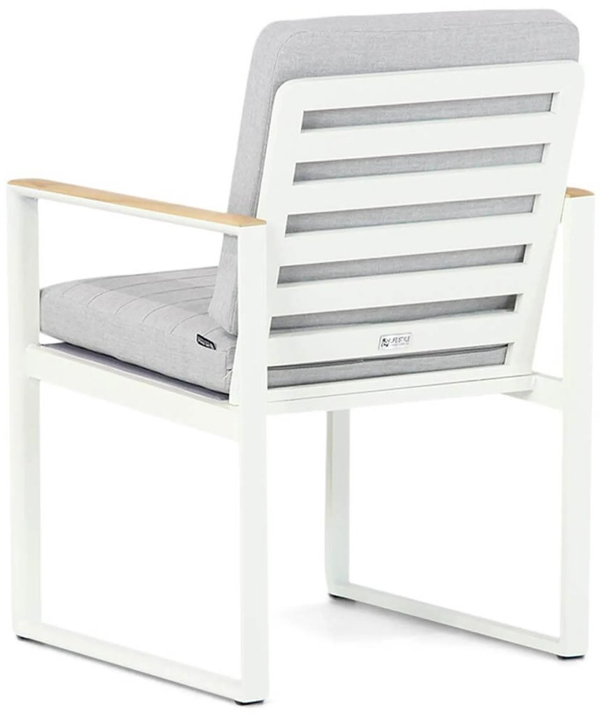 Tuinstoel Aluminium/teak Wit Santika Soray  met teak armleuning white