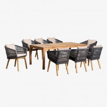 Set Van Rechthoekige Tuintafel (200x100 Cm) Van Donal Wood En 8 Barker Tuinstoelen Grijs – Antraciet - Sklum