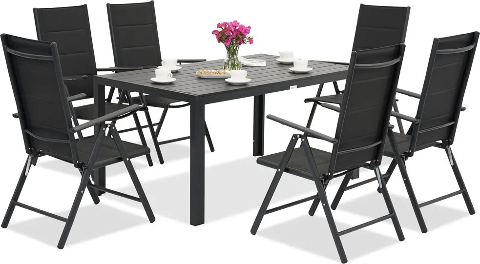 Verona polywood aluminium tuinmeubelen voor 6 personen Garden Point zwart