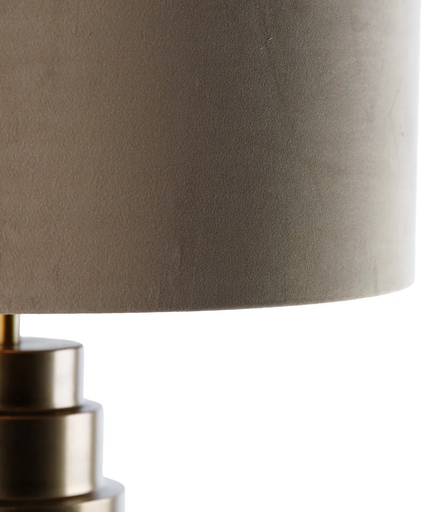 Tafellamp brons velours kap taupe met goud 50 cm - Bruut Art Deco E27 rond Binnenverlichting Lamp