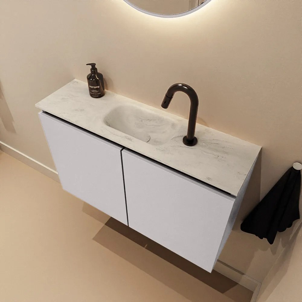 Mondiaz Ture DLux toiletmeubel 80cm cale met wastafel opalo midden met kraangat