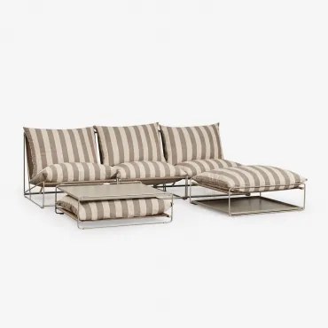 Amaro Tuinset Met 3-delige Modulaire Bank, Bijzettafel En Omvormbare Voetenbank Tapioca Beige - Bruin - Mokka - Sklum