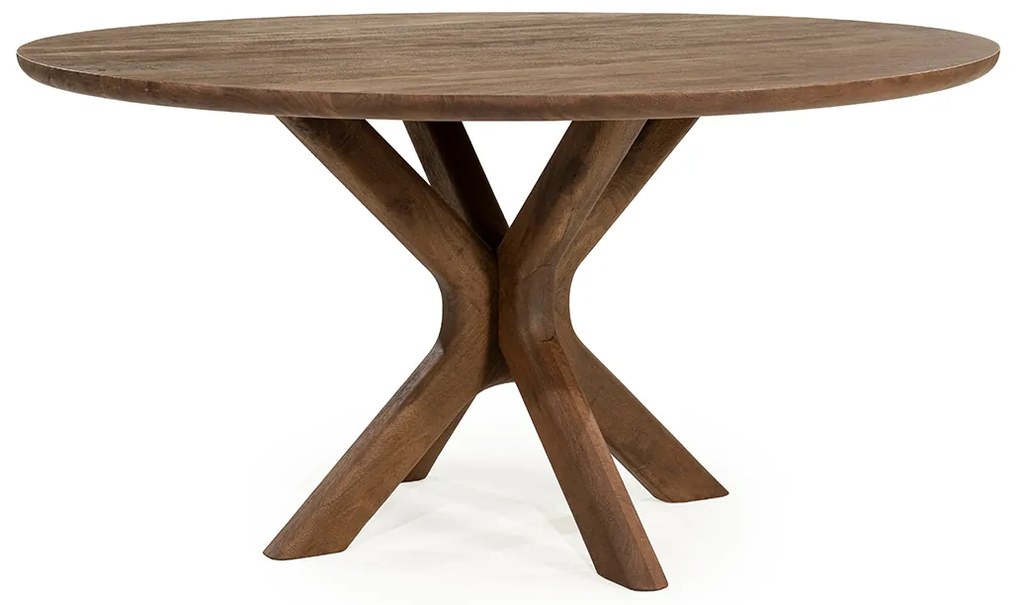 Kruispotige Eettafel Walnoot - 150 X 150cm.