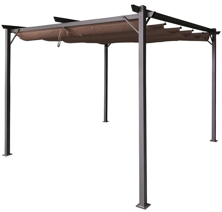 Bruine La Palma terraspergola 3x3m met Garden Point gordijnen