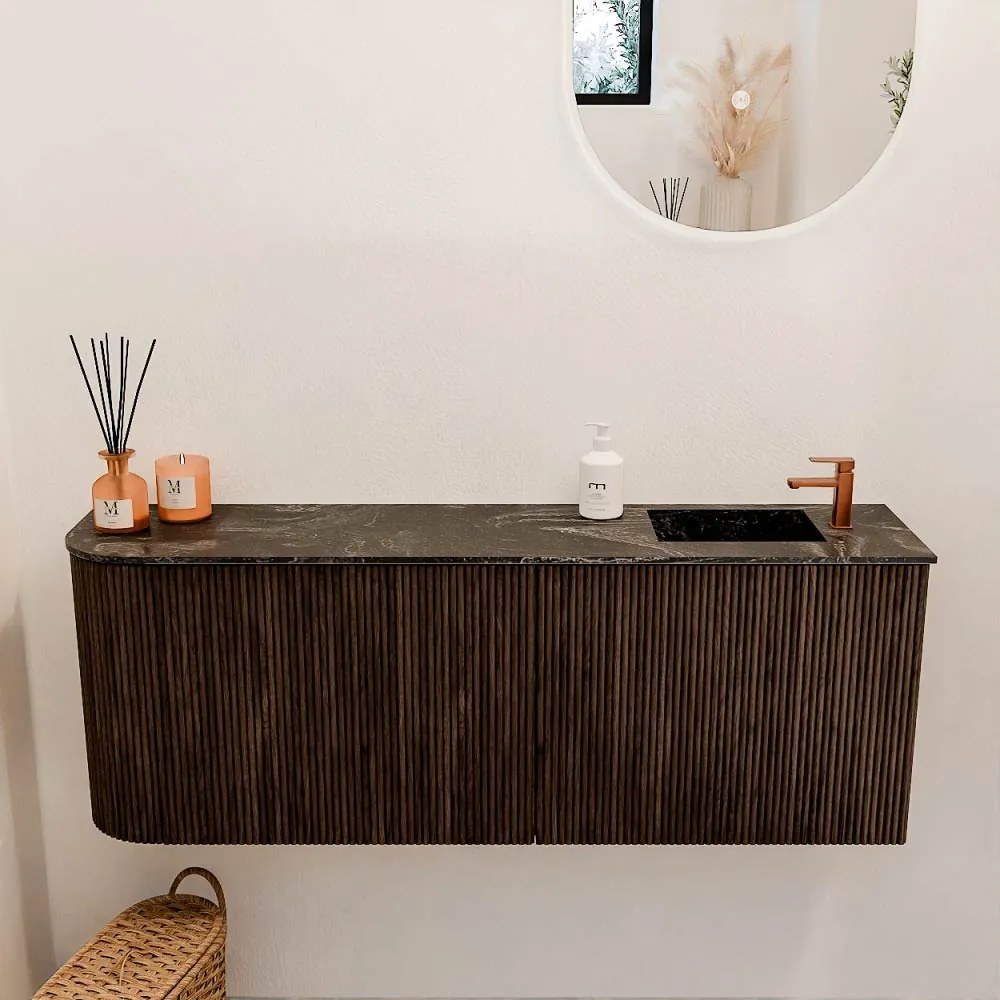 Mondiaz Joya DLux 110cm toiletmeubel ronding links walnut met wastafel faye rechts 1 kraangat lava