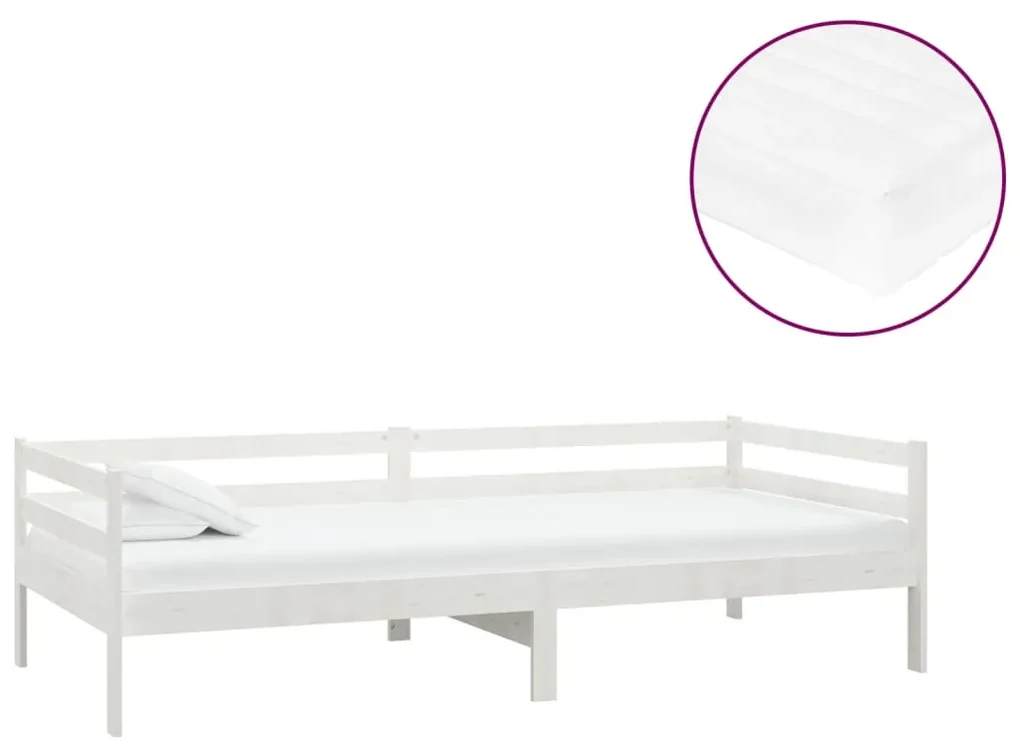 vidaXL Slaapbank met matras massief grenenhout wit 90x200 cm