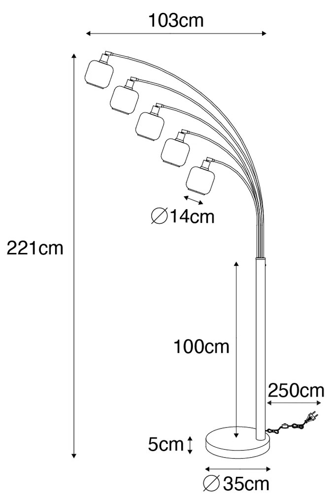 Vloerlamp zwart met goud met smoke glas 5-lichts - Zuzanna
