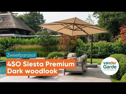 4 Seasons Zweefparasol Siesta premium 300x300 cm. - beach/dark woodlook