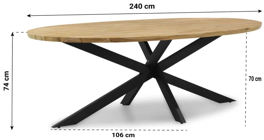 Dining Tuintafel ovaal 240 x 115 cm Aluminium/Teak Naturel teak Seasons Taste Prado