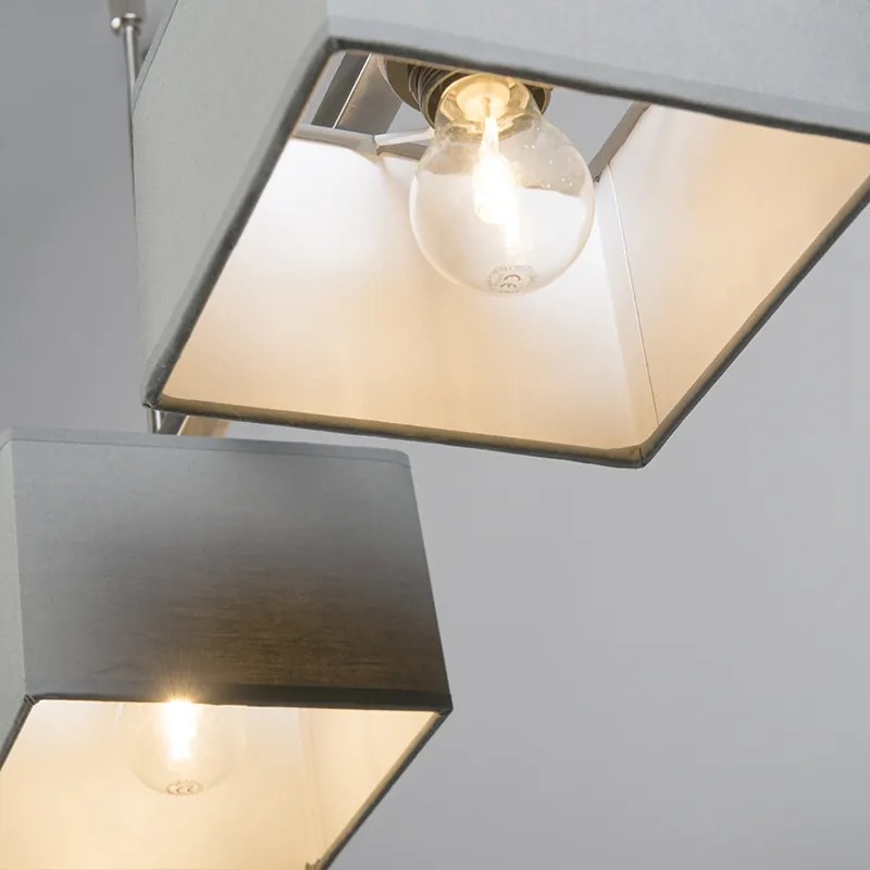 Stoffen Eettafel / Eetkamer Moderne hanglamp grijs met grijze kappen 3-lichts - VT Modern E27 vierkant Binnenverlichting Lamp