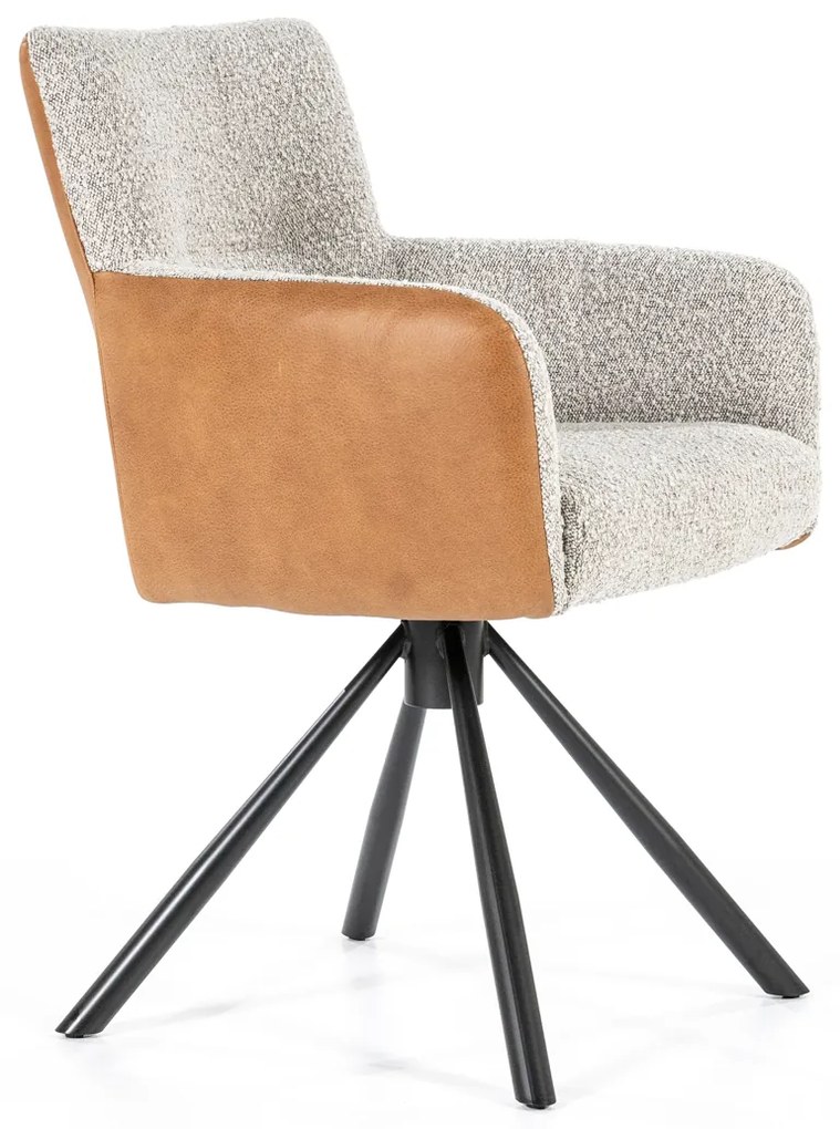 Eleonora Sef Draaibare Eetkamerstoel Beige Boucle Cognac Leer