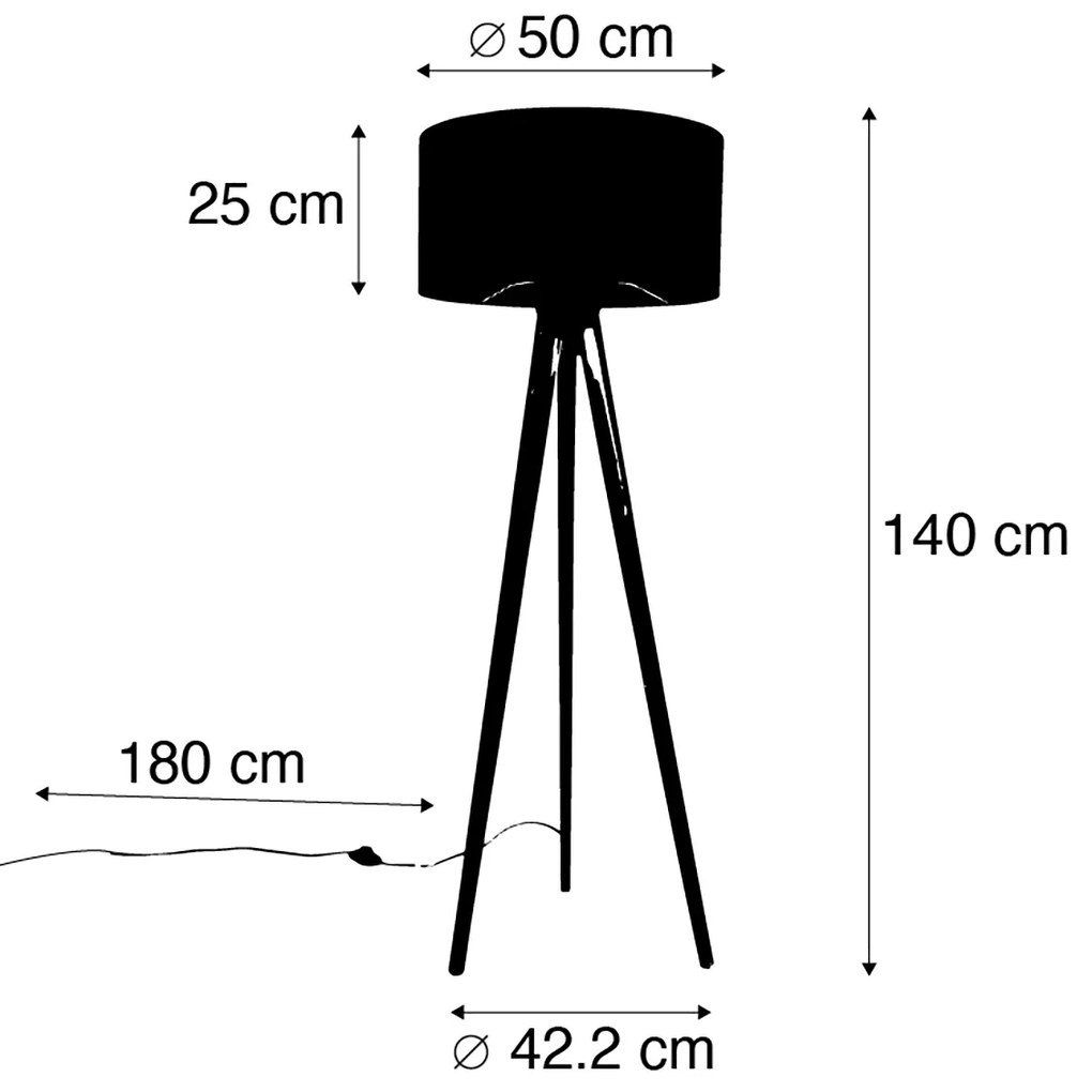Vloerlamp tripod wit met stoffen kap lichtbruin 50cm - Tripod Classic Landelijk, Modern E27 rond Binnenverlichting Lamp