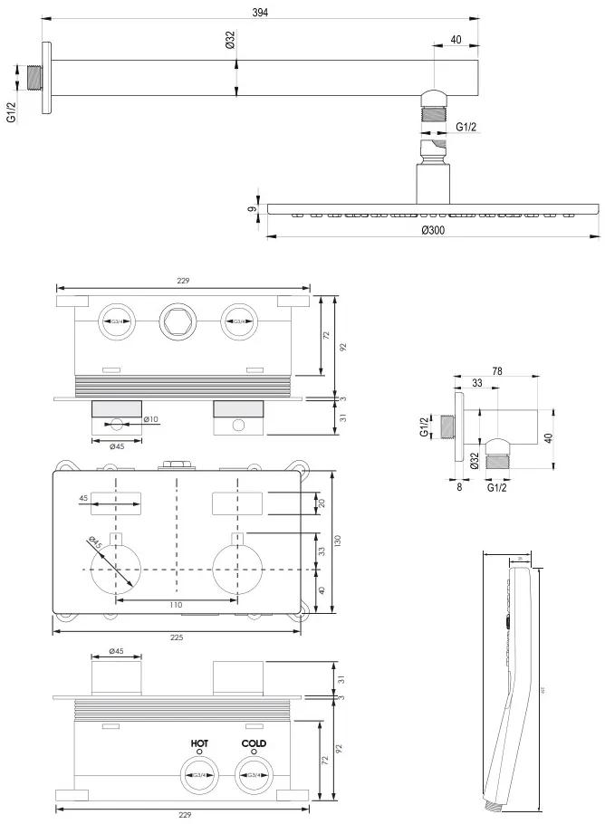 Brauer Chrome Edition thermostatische inbouw regendouche met 3 standen handdouche, rechte muurarm en hoofddouche 30cm set 56 chroom