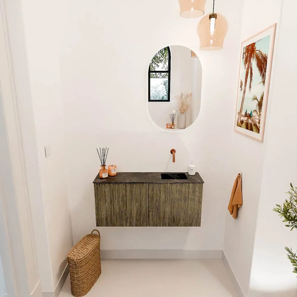Mondiaz Joya DLux 90cm toiletmeubel dusk met wastafel faye rechts zonder kraangat lava