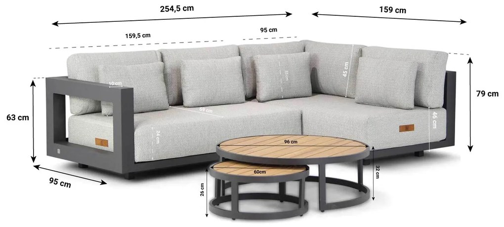 Hoek loungeset  Aluminium Grijs 4 personen 4 Seasons Outdoor Metropolitan/Lifestyle