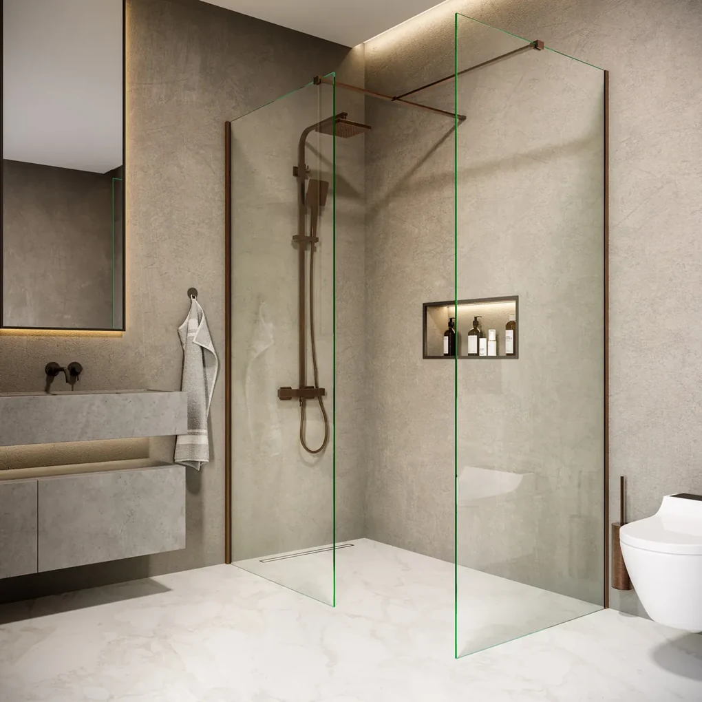 Saniclear Rivo inloop douchecabine 150x90cm met 60cm vrije inloop verouderd messing