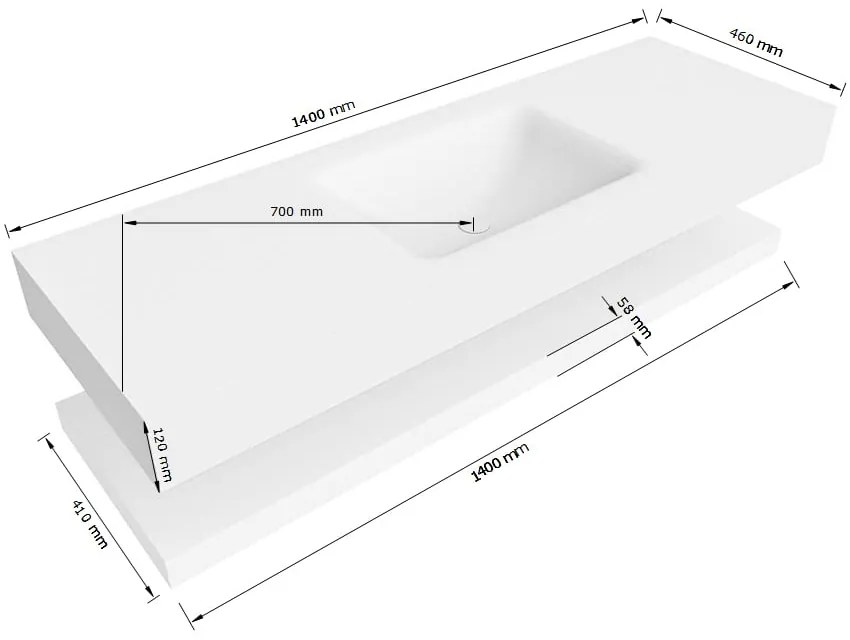Zaro Alan badmeubel 140cm met planchet talc en vrijhangende wastafel cloud midden zonder kraangat urban