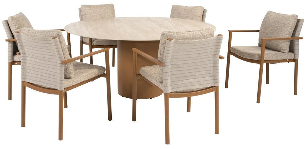 4 Seasons Outdoor Safina tuinset amber met Colorado tafel met keramisch blad Ø 160 cm SALE Tuinset beige weerbestendig