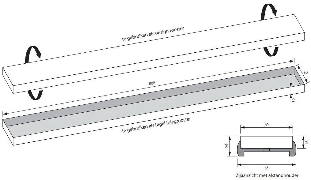 Brauer los multifunctioneel tegelinlegrooster 90cm RVS geborsteld