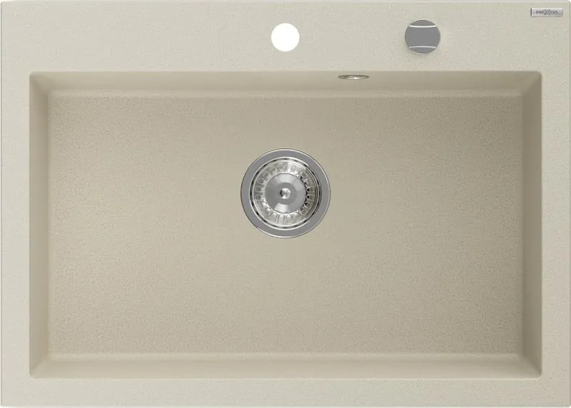 Mexen Elix granieten gootsteen 1-kamerig 700 x 500 mm, beige, chromen sifon - 6526701005-69