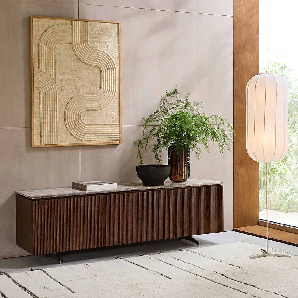 TV-meubel in notenhoutfineer en travertijn, Jakto