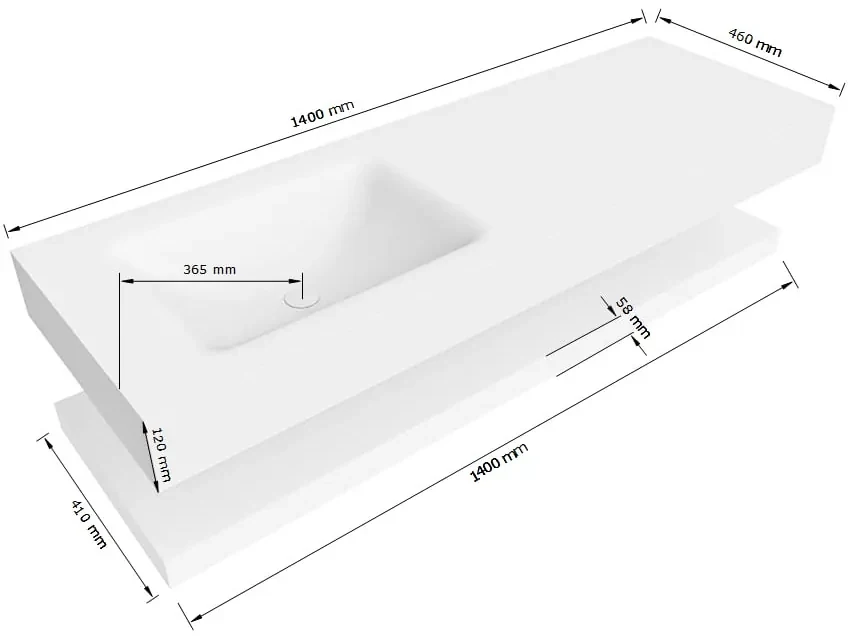 Zaro Alan badmeubel 140cm met planchet talc en vrijhangende wastafel cloud links zonder kraangat urban