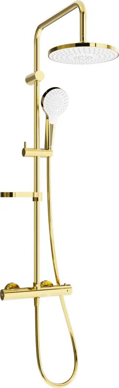 Mexen KX05 opbouw doucheset met regendouche en thermostatische kraan, goud/wit - 771500591-50
