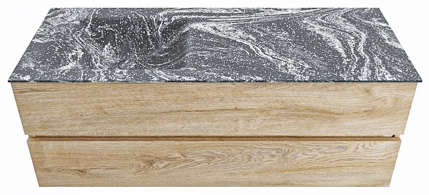 Mondiaz Vica DLux badmeubel 130cm washed oak 2 lades met wastafel lava links zonder kraangat