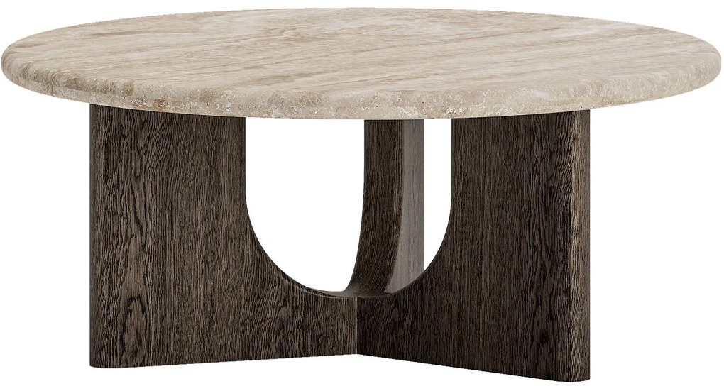 Goossens Salontafel Sisu rond, travertine bruin, modern design, 95 x 40 x 95 cm