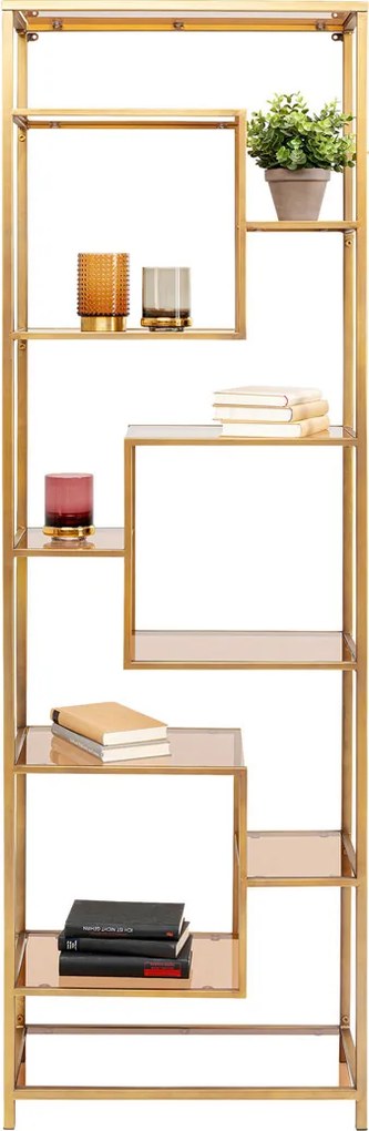 Smal Hoog Wandrek Staal Met Glas Goud - 60x30x195cm.