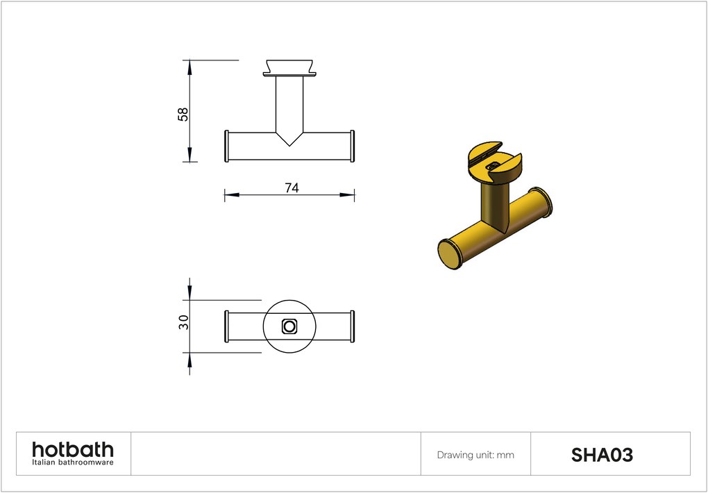 Hotbath &More dubbele handdoek haak voor planchet koper geborsteld PVD