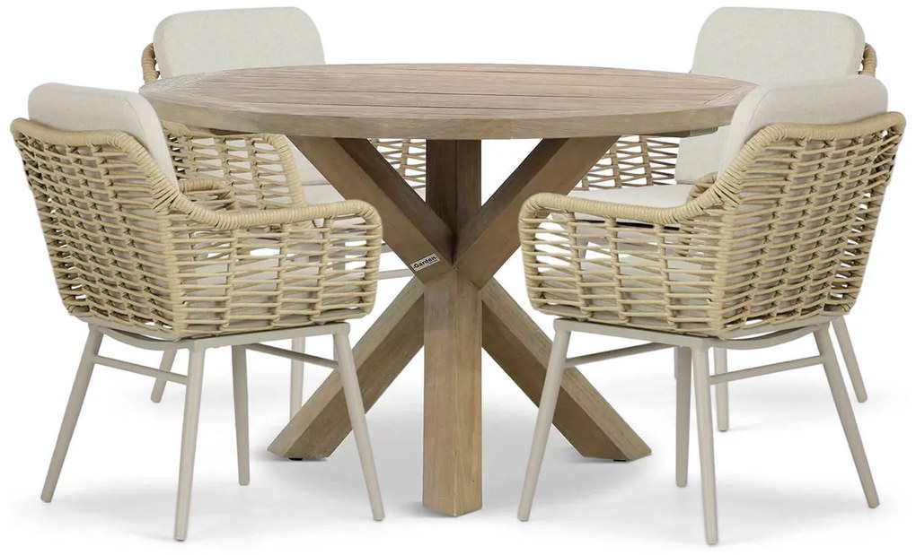 Tuinset Ronde Tuintafel 4 personen 120 cm Aluminium/wicker Taupe  Coco Antoni/Sand