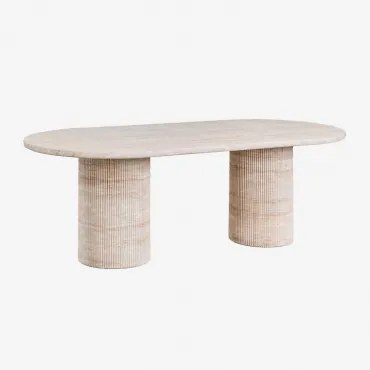 Ovale Eettafel 220x100 Cm In Travertin-look Cement Velia Look Travertino - Sklum