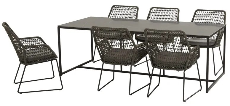 4 Seasons Outdoor Babilonia eetset met Belair teak tafel 240 cm  Tuinset    houtkleur weerbestendig