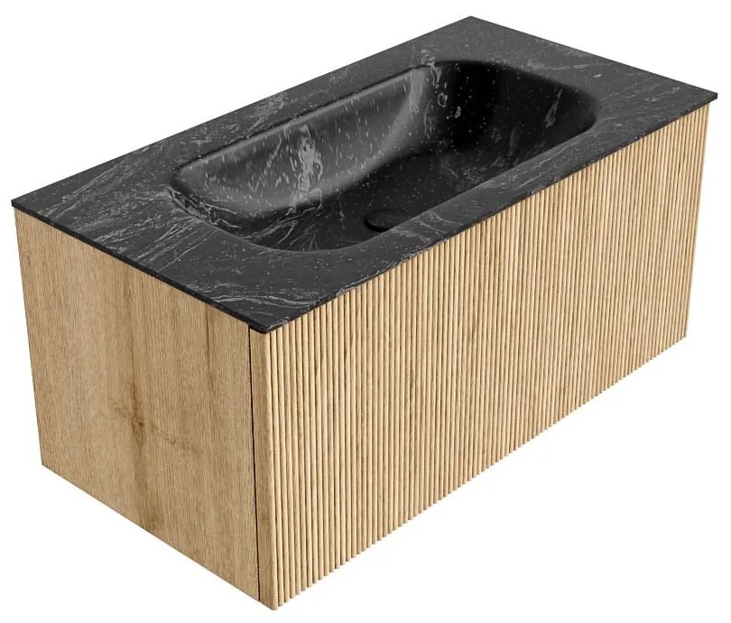 Mondiaz Kurve-dlux 90cm badmeubel oak met 1 lade en wastafel big small midden 1 kraangat lava