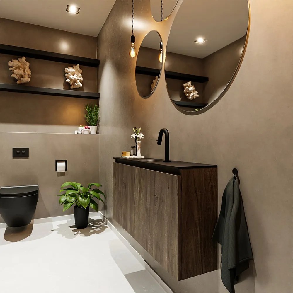 Mondiaz Ture 100cm toiletmeubel dark brown met wastafel urban midden 1 kraangat