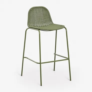 Stapelbare Hoge Kruk Van Synthetisch Riet Reiven ↑75 Cm & Groen – Intens Olijf - Sklum