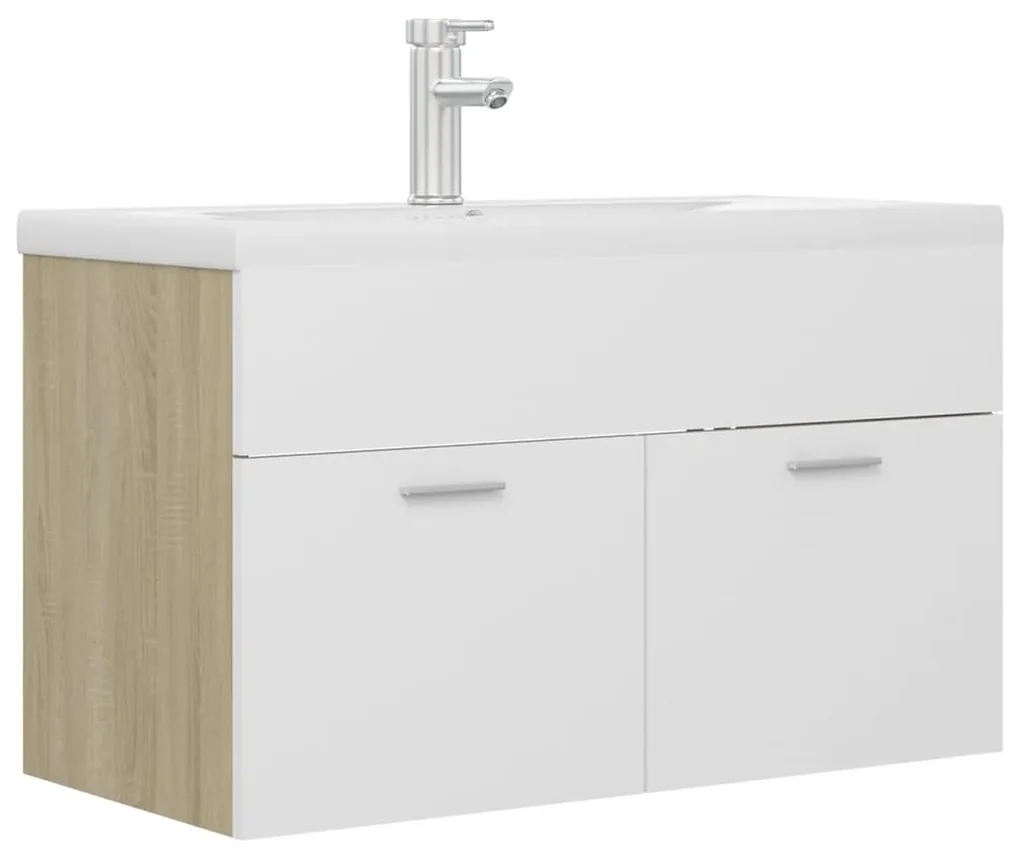 vidaXL Wastafelkast met ingebouwde wastafel spaanplaat wit en eiken