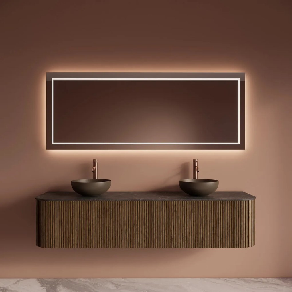 Gliss Design Alluro badmeubel ribbelfront met ronding links/rechts 180cm castle brown en zwart leisteen toppaneel