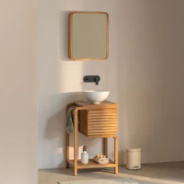 Bradley Teakhouten Badkamermeubelset Matzwart Inbouwmodel Met Afvoerkraan Zonder Overloop, Alameda & Rond Wit Keramiek Ø30 Cm Calgari & ↔࿠ - Sklum