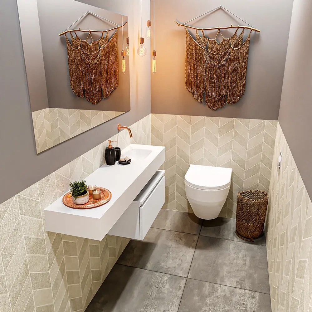 Mondiaz Andor toiletmeubel 60cm mat wit met witte wastafel 120cm rechts zonder kraangat