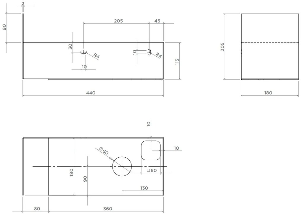 Clou Flush 3 open kast met handdoekhouder rechts zwart mat