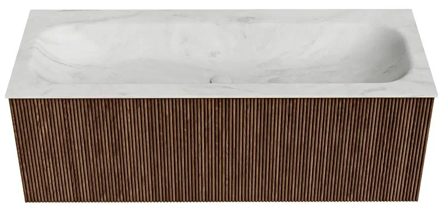 Mondiaz Kurve-dlux 120cm badmeubel walnut met 1 lade en wastafel big large midden zonder kraangat opalo