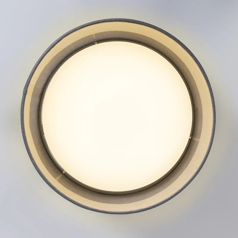 Stoffen Plafondlamp grijs 28 cm incl. LED - Drum Combi Modern rond Binnenverlichting Lamp